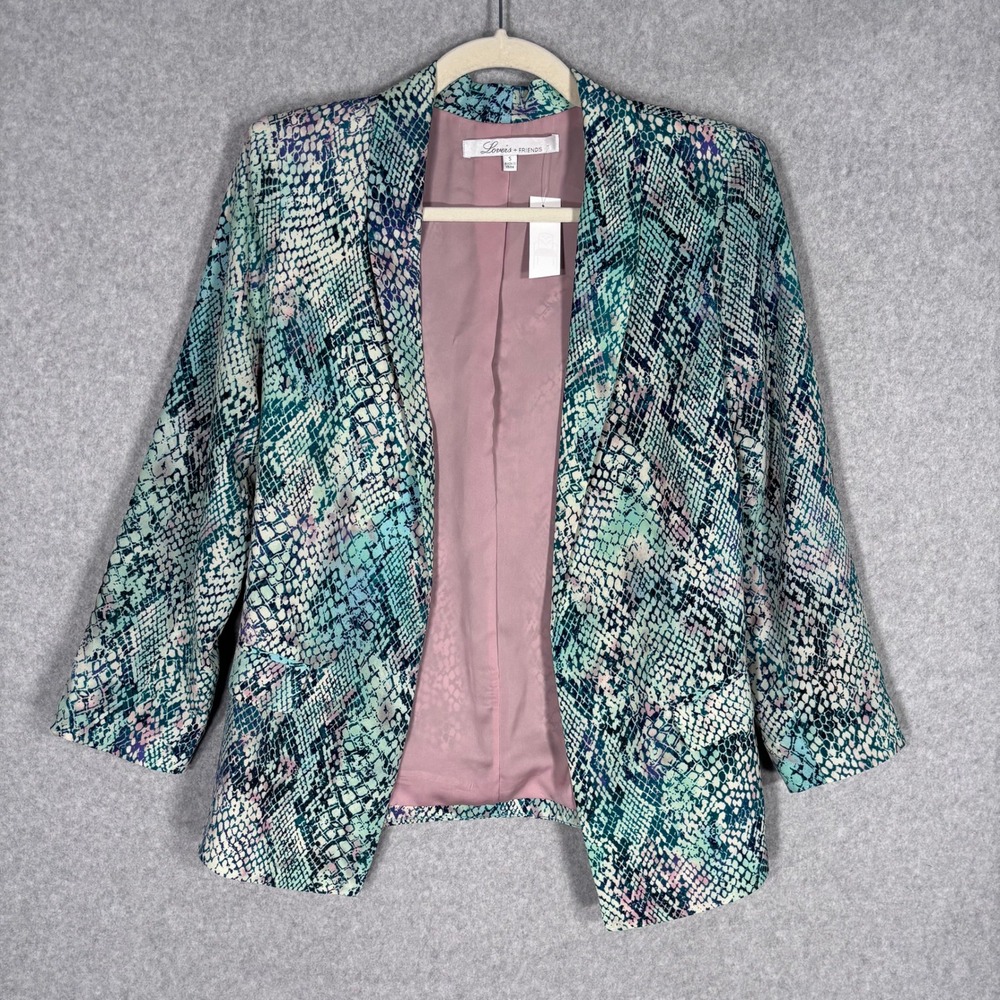 NEW Lovers + Friends Snake‎ Print Blazer Small Teal Chiffon Maximalist Glam